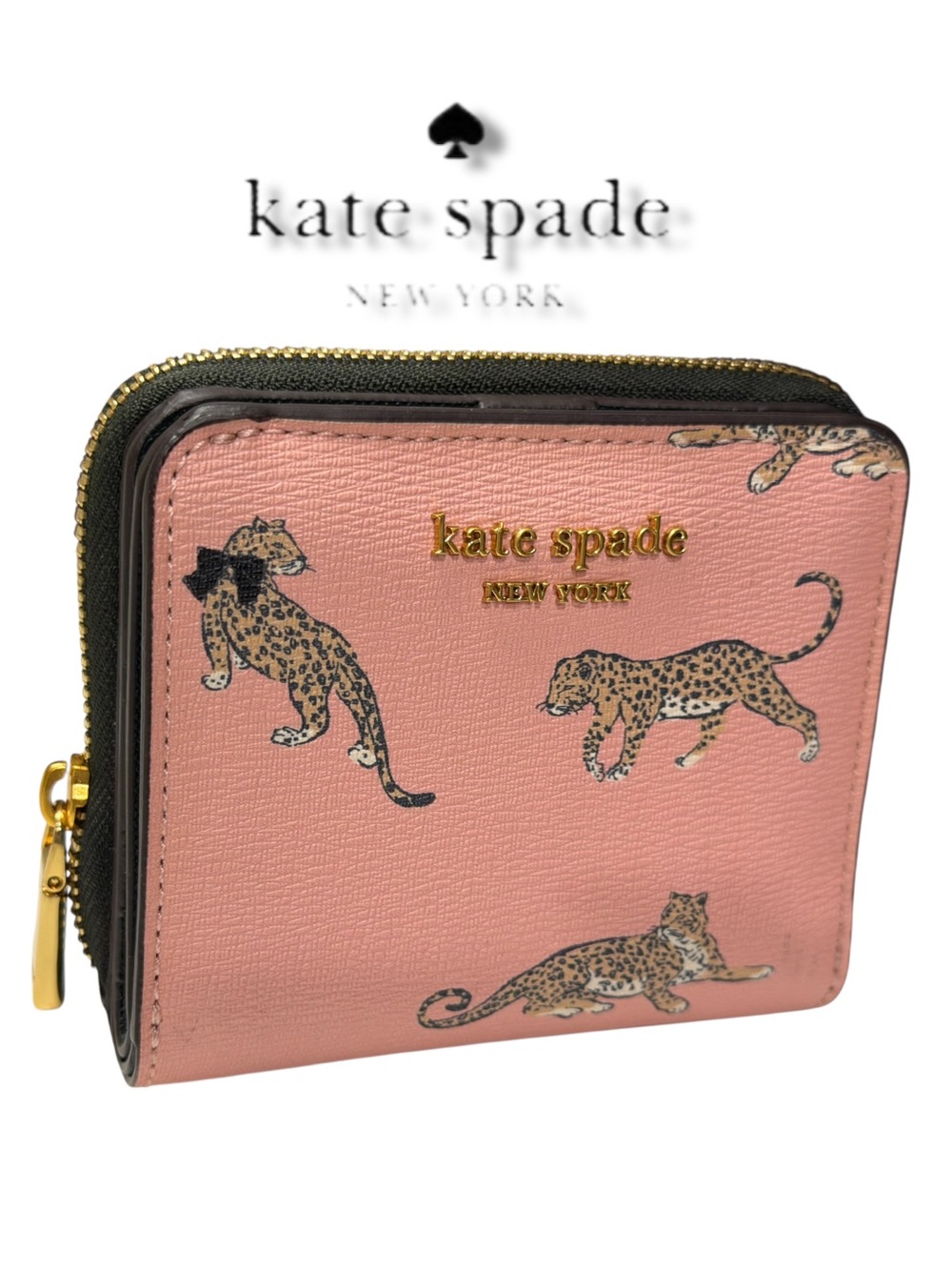 Kate Spade Morgan Leopard Small Compact Wallet Pink Saffiano NWOT!